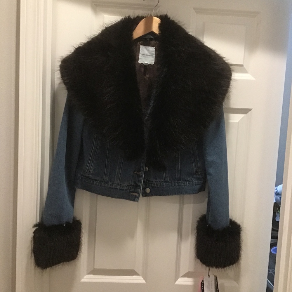 Denim Jacket with faux fur trim NWT